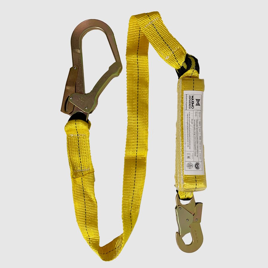 COLA DE AMARRE DE 1.5 MTS CON AMORTIGUADOR DE CAIDA Y MOSQUETON DE 55MM