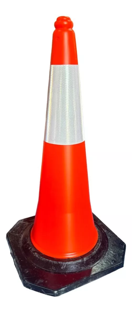 CONO VIAL NARANJA CON REFLECTIVO Y BASE DE CAUCHO 75 CM 